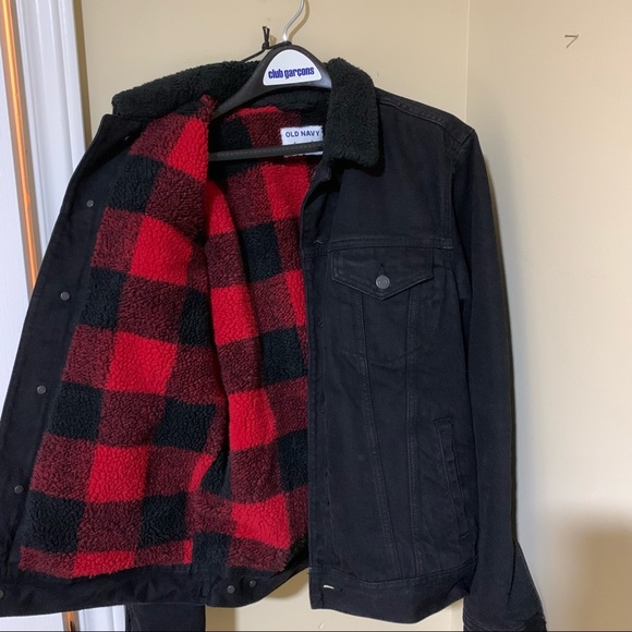 Black Denim Jacket with Sherpa Lining - Picture 2 of 2